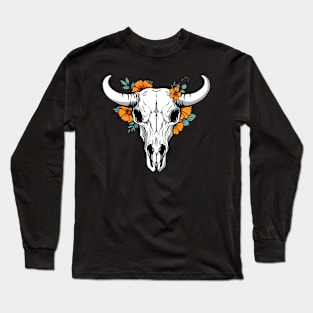 illustration of a cow skull head, with beautiful flowers Long Sleeve T-Shirt